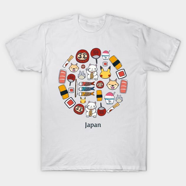 Japanese Culture icons cute pattern design T-Shirt by MariOyama